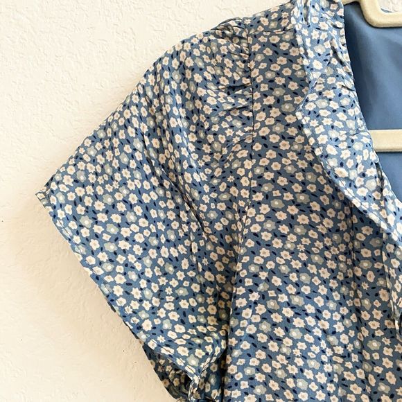 Madewell Womens Ruffle Edge Silk Wrap Dress Size M Bitsy Ditsy Floral Blue Lined - Picture 8 of 14